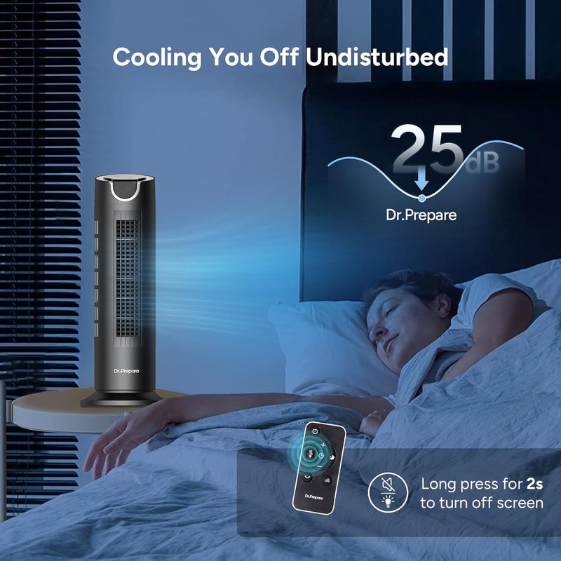 Dr. Prepare Tower Fan for Bedroom, 25 dB Quiet DC Bladeless Fan with Remote, 8 Speeds, 1-8H Timer, 80° Oscillating Fans for Indoors, 16 Inch Portable Desk Table Fans for Room, Home, Office - Image 4
